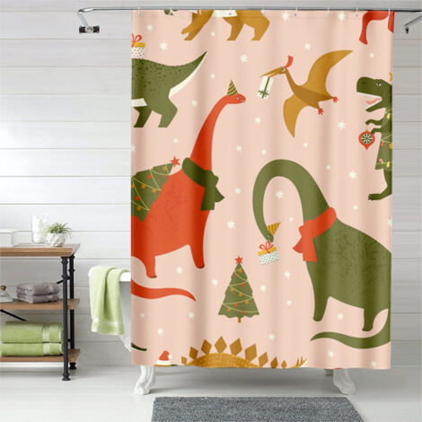 Rideau de douche dinosaures style aquarelle, polyester, 150x180 cm