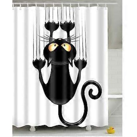 Rideau de douche DIY Leashy Funny Cat (Chat noir, 150x180)
