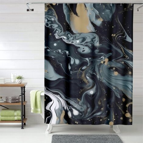 Rideau de douche effet marbre artistique, œillets plastique, résistant