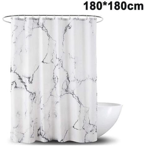 Rideau de douche effet marbre, avec 12 anneaux, dimensions : 180 x 180 cm.