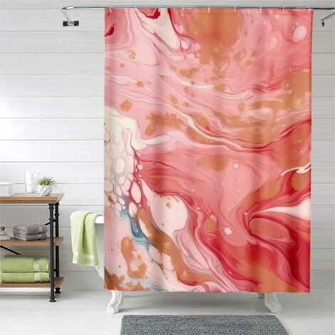 Rideau de douche effet marbre contemporain, œillets plastique, lavable