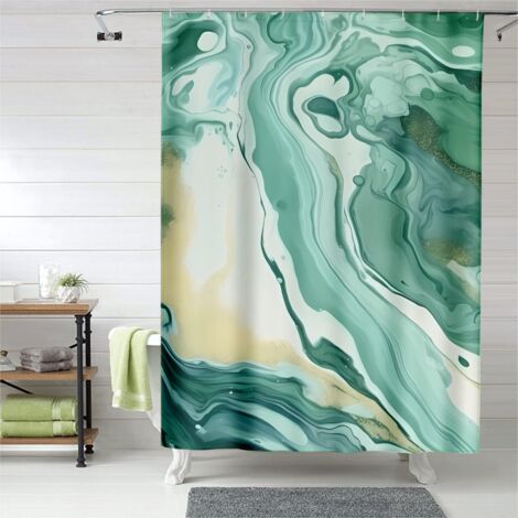 Rideau de douche effet marbre luxe, œillets plastique, 90x180 cm
