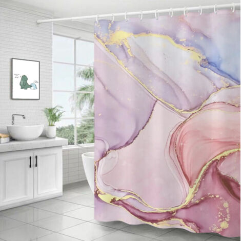 Rideau de douche effet marbre rose, design abstrait moderne avec effet marbre.