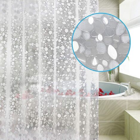 Rideau de douche en EVA hydrofuge avec traitement anti-moisissures, sans PVC, 3 aimants en bas et 12 crochets métalliques, 180 x 200 cm - phwj