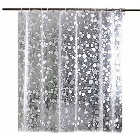 Rideau de douche en EVA, imperméable et transparent avec œillets antirouille, adapté à une décoration de salle de bain moderne, 180 x 180 cm (couleur galet)
