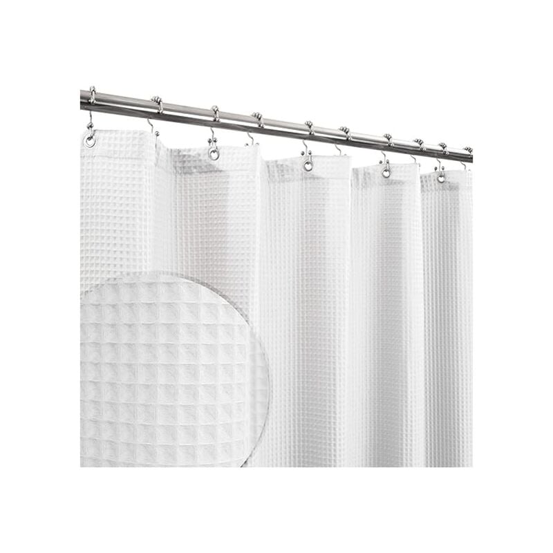 Rideau de douche en mélange de coton, tissage gaufré en nid d'abeille, doux et spa d'hôtel, lavable, blanc, 72 x 72 pouces