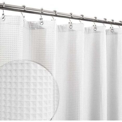Rideau de douche en mélange de coton, tissage gaufré en nid d'abeille, doux et spa d'hôtel, lavable, blanc, 72 x 72 pouces