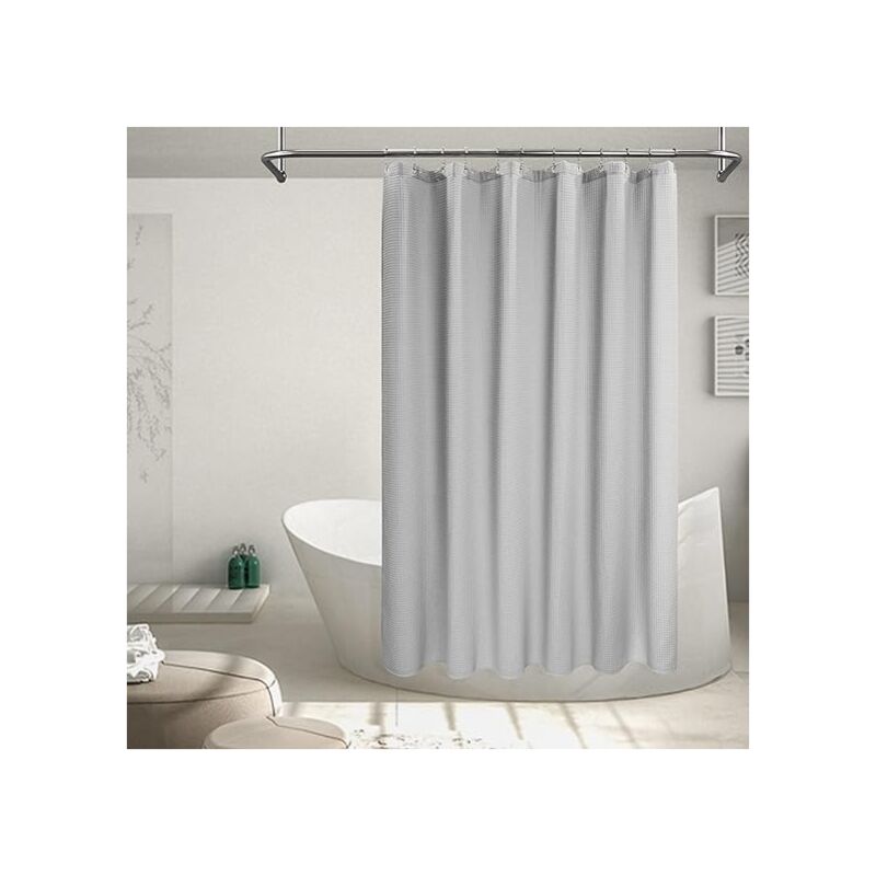 Rideau de douche en mélange de coton tissé gaufré en nid d'abeille, rideaux de douche en tissu gris pour salle de bain de qualité hôtelière et style