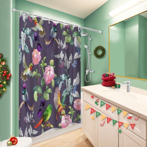 Rideau de douche en polyester 180x180 avec anneaux séparation douche pour famille nombreuse