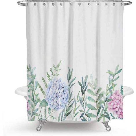 Rideau de douche en polyester à motif exquis de feuilles et de fleurs vertes - 180 x 200 cm