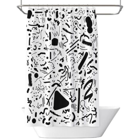 Rideau de Douche en Polyester Imperméable Imprimé Noir 150x180 cm