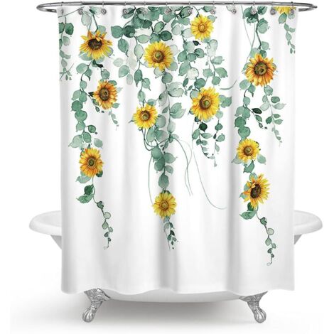 Rideau de douche en polyester imprimé numérique, 5 tailles, motif feuilles, anti-moisissure, imperméable, sans crochets, pour la décoration de la maison et de l'hôtel (2 Blätter, 180180cm)