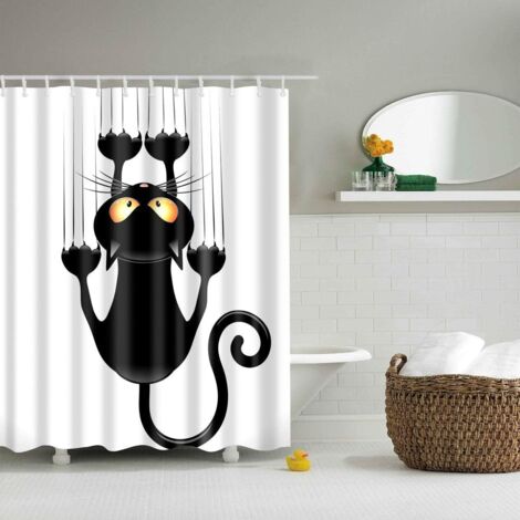 Rideau de douche en polyester, rideau de douche en tissu, motif chat n°