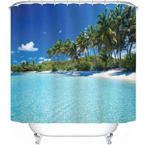 Rideau de douche en textile180 x 180 cm - Motif plage - Imperméable - Décorez votre salle de bain