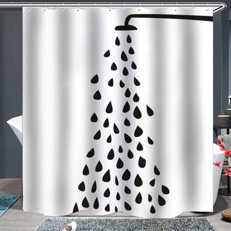 HOUHENCE Rideau de douche en tissu 72 x 72 pouces Ombre de buse de douche Pomme de douche noire Prise d'eau Douche Simple Noir Blanc Lavable en machine Ensemble de décoration de salle de bain avec rideau de ba
