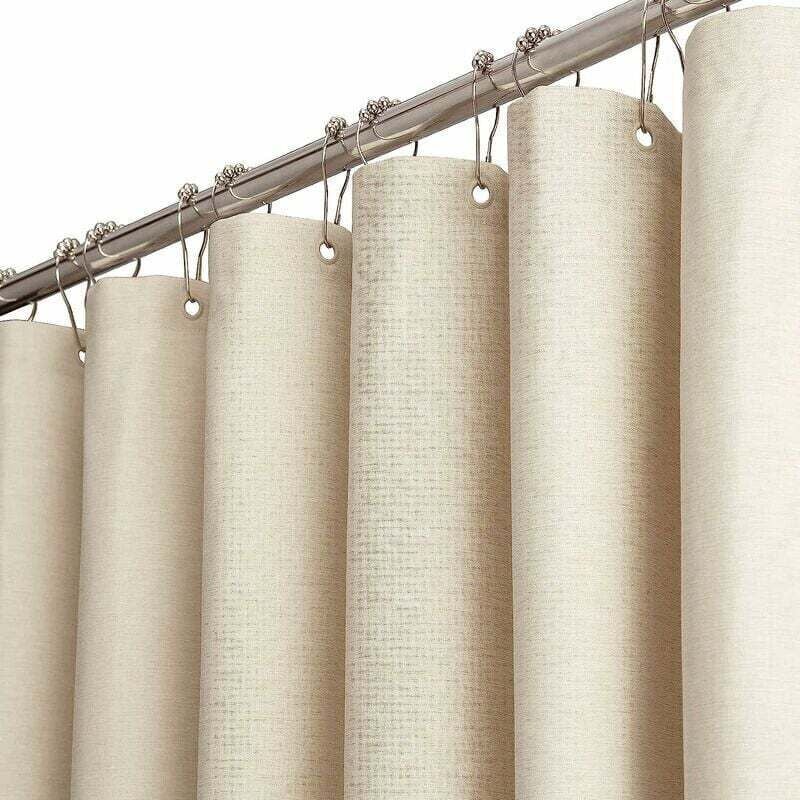 Rideau de Douche en Tissu Beige/Crème 180 x 180 cm - Ensemble Résistant avec 12 Crochets en Plastique - Imperméable et Décoratif