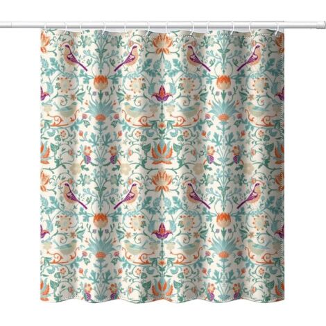 Rideau de douche en tissu imperméable avec motif floral vintage du milieu du siècle, motif floral, oiseaux, plante verte, art abstrait, pour décoration de salle de bain