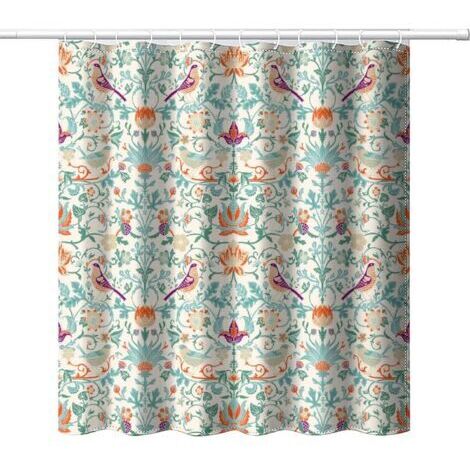Rideau de douche en tissu imperméable avec motif floral vintage du milieu du siècle, motif floral, oiseaux, plante verte, art abstrait, pour décoration de salle de bain