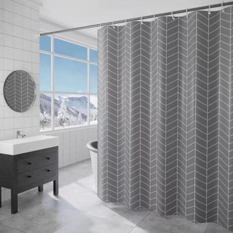 rideau De Douche En Tissu Imprim 180 X 200 Cm Chevrons Gris