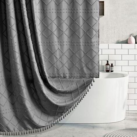 Rideau de douche en tissu tissé de 183 x 213 cm, motif chevrons touffetés, style shabby chic, texturé, moderne et minimaliste, résistant à l'eau pour salle de bain, décoration d'hôtel, gris
