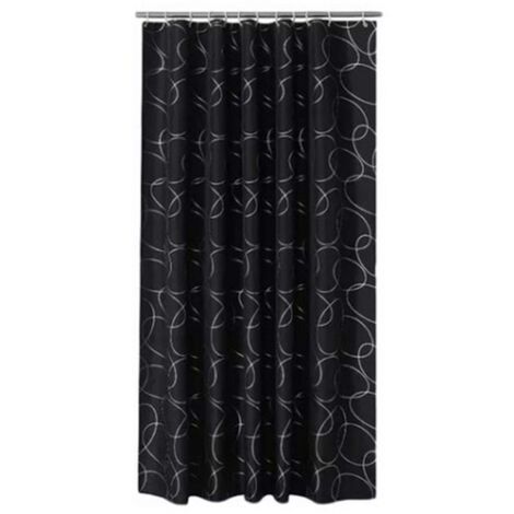 Rideau de douche épais noir et argenté à motifs circulaires, en polyester imperméable, 180 x 180 cm