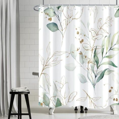 Rideau de douche eucalyptus, plantes à feuilles vertes, rideaux de douche textiles, anti-moisissure,tissu polyester, 180 x 180 cm