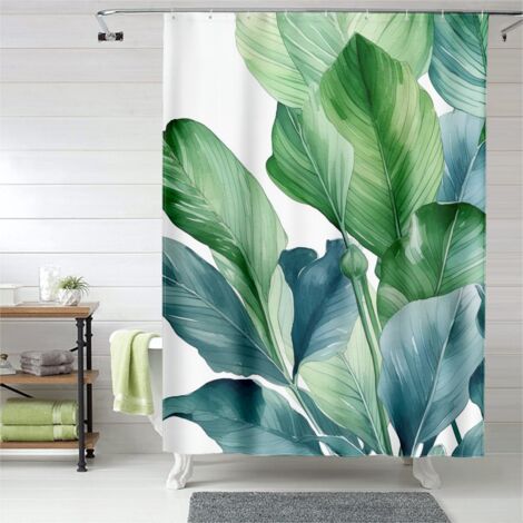 Rideau de douche feuillage graphique, œillets plastique, 180x180 cm