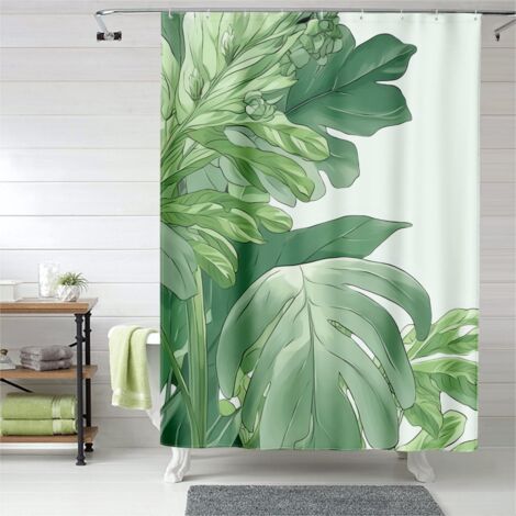 Rideau de douche feuillage tropical luxe, œillets plastique, 90x180 cm