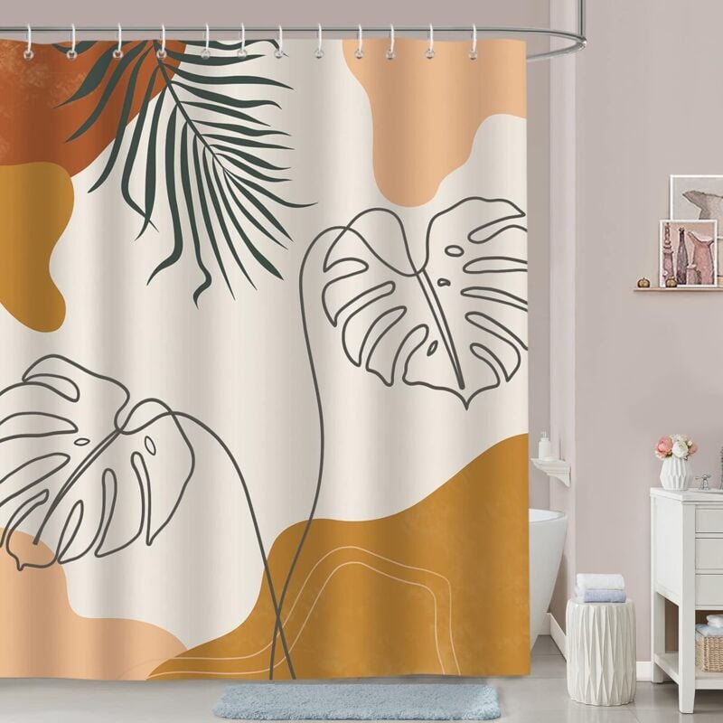 Rideau de Douche Feuille Tropicale Bohème Minimaliste 150 x 180 cm Rideau de Bain Tissu Polyester Anti Moisissure Imperméable Lavable Rideau Salle de