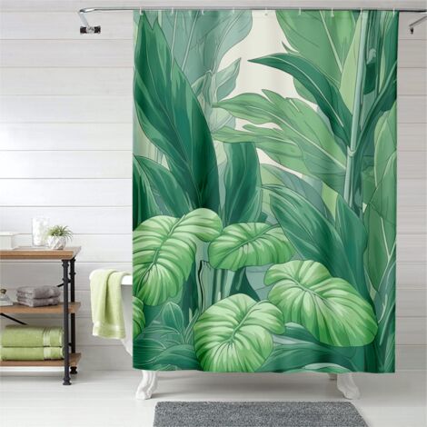 Rideau de douche feuilles de figuier, œillets plastique, polyester épais