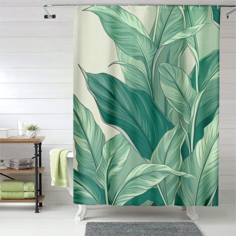 Rideau de douche feuilles de philodendron, œillets plastique, durable