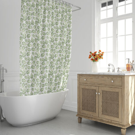 Rideau de douche feuilles vertes 180x200 cm. Étanche