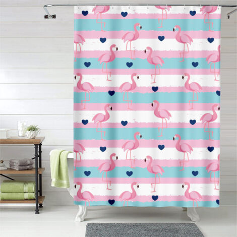 Rideau de douche flamant rose décoratif, tissu imperméable, 150x180 cm