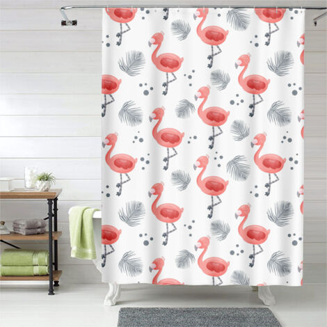 Rideau de douche flamant rose design moderne pastel, tissu imperméable, 90x180 cm