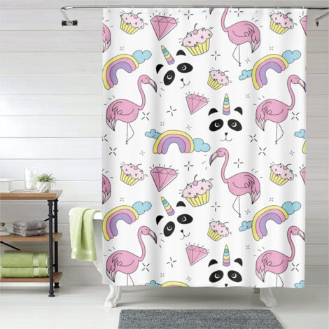 Rideau de douche flamant rose design moderne, rideau salle de bain imperméable, 150x180 cm