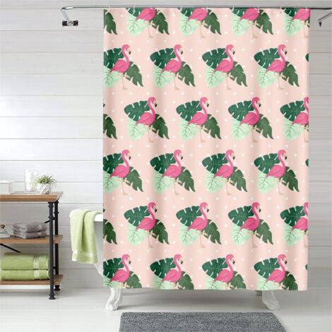 Rideau de douche flamant rose feuilles tropicales, rideau salle de bain, 180x180 cm