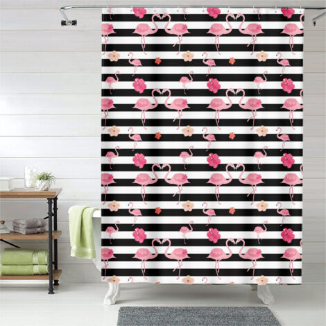 Rideau de douche flamant rose romantique moderne, polyester imperméable, 150x180 cm