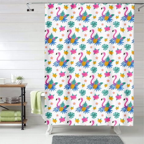 Rideau de douche flamant rose style aquarelle, polyester imperméable, 150x180 cm