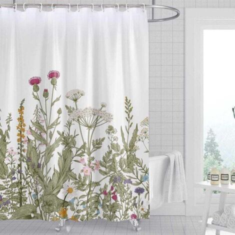 Rideau de douche floral nuage de roche 120x180cm, ensemble de rideaux de salle de bain en tissu fleurs aquarelle avec crochets motif feuilles botaniques décoratives lavable en machine