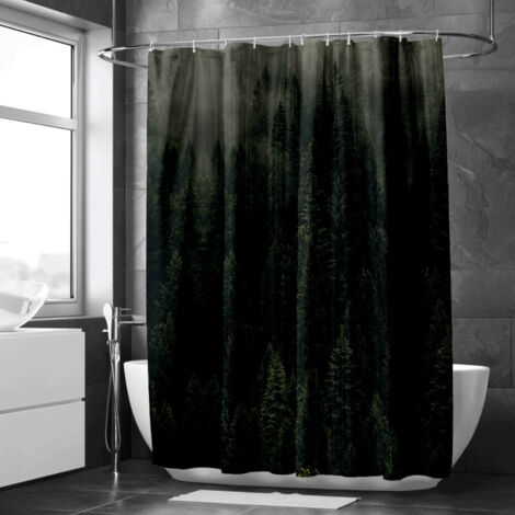 Rideau de douche forêt brumeuse scandinave – Design épuré, qualité