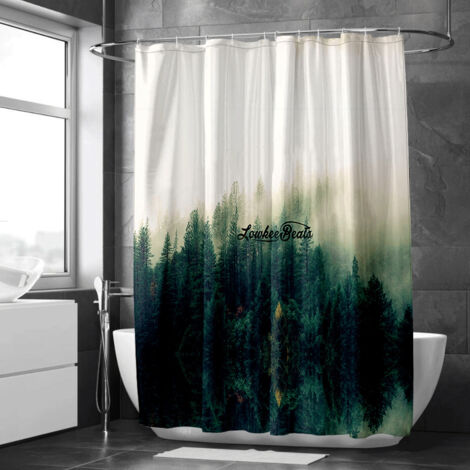 Rideau de douche forêt dans le brouillard matinal – Ambiance paisible