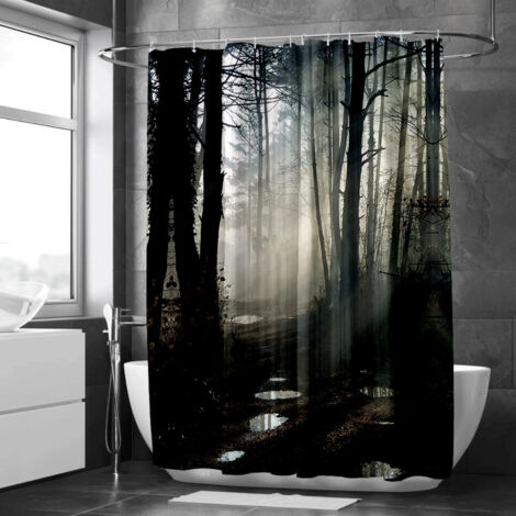 Rideau de douche forêt enchantée brume – Style féerique, polyester