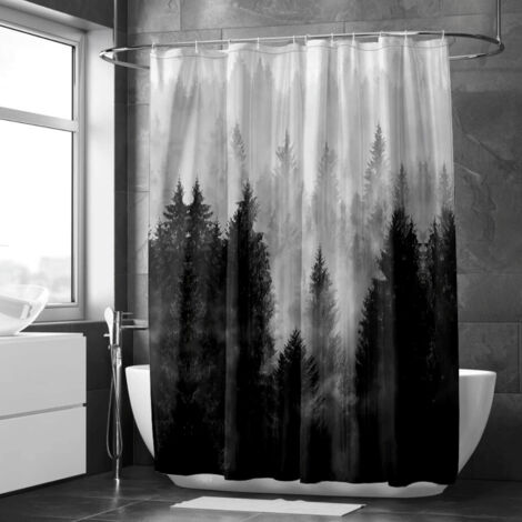 Rideau de douche forêt profonde embrumée – Style nordique, imperméable