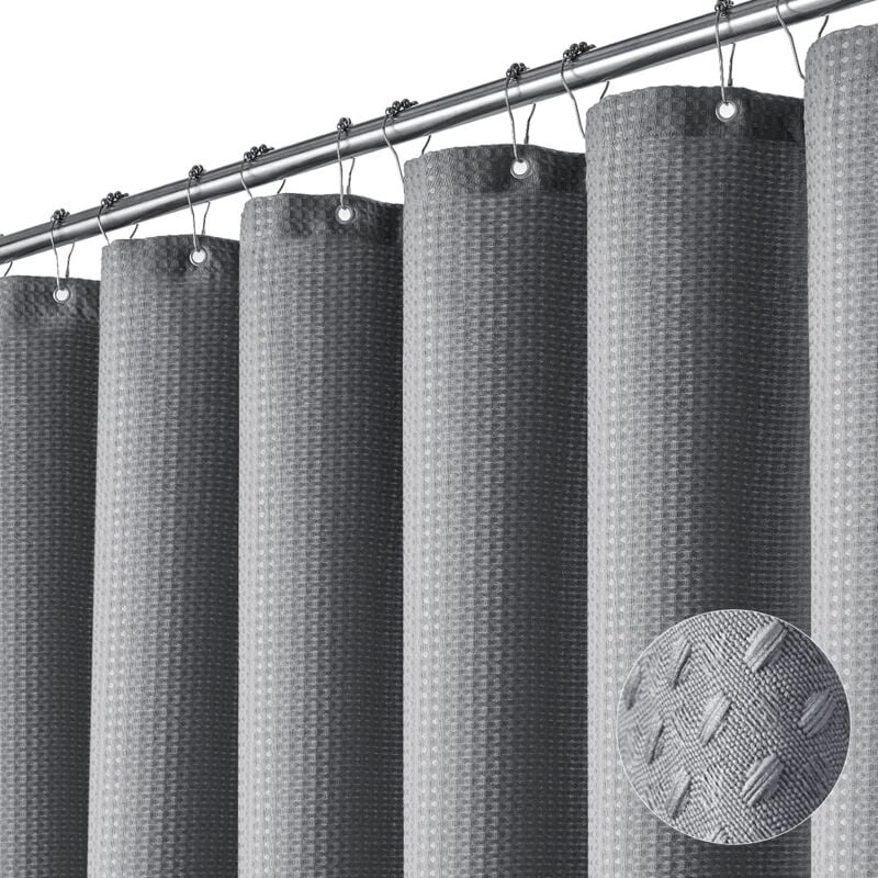 Rideau de Douche Gaufre Anti Moisissure Rideau pour Salle de Bain avec Ourlet Lesté et Crochet en Plastique Gris - 180CMx200CM