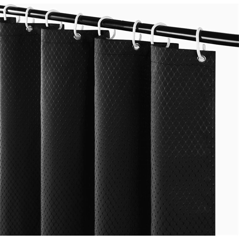 Rideau de Douche Gaufre Anti Moisissure, Rideaux Baignoire Lavable Épais Tissu Polyester Imperméable - Noir 120x200cm