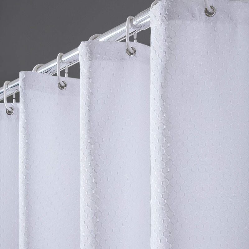 Rideau de Douche Gaufre Anti Moisissure Rideaux Baignoire Lavable Épais Tissu Polyester Imperméable Blanc - 200x220CM
