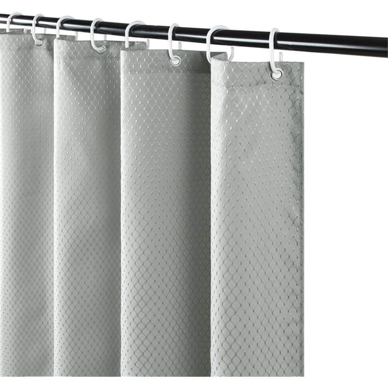Rideau de Douche Gaufre Anti Moisissure Rideaux Baignoire Lavable Épais Tissu Polyester Imperméable Gris Clair - 120x180CM