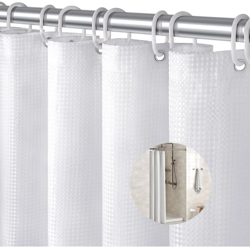 Rideau de douche gaufré lavable, imperméable et résistant à la moisissure avec boucle de suspension, 180x90cm, adapté à la douche ou à la baignoire à