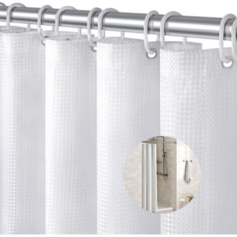 Rideau de douche gaufré lavable, imperméable et résistant à la moisissure avec boucle de suspension, 180x90cm, adapté à la douche ou à la baignoire à domicile (blanc)