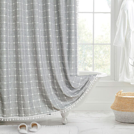 Rideau de douche gris 180 x 200 cm 1 x rideau imperméable en lin Rideau de douche imperméable pour salle de bain